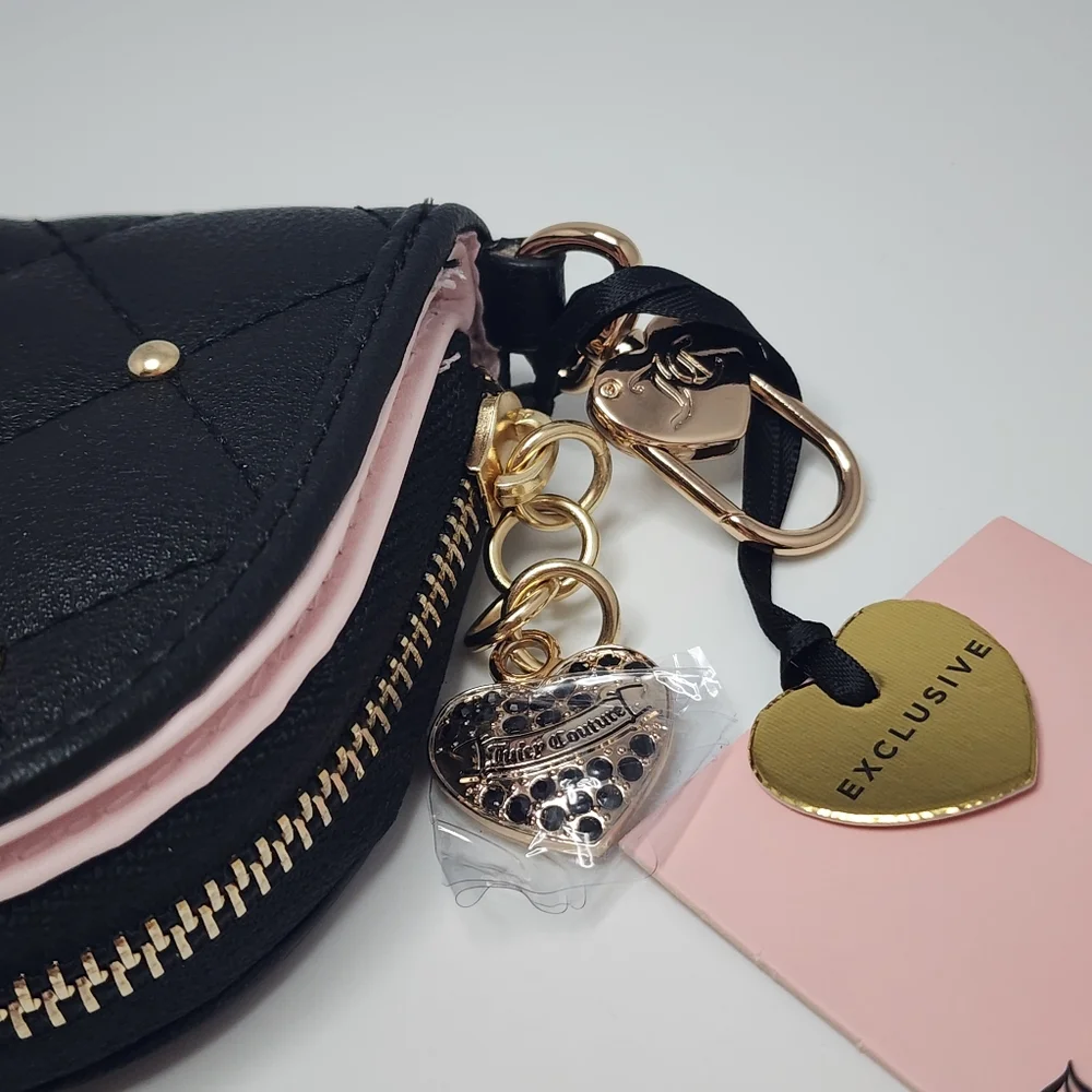 Juicy Couture Black Quilted Coin Purse with Mirror NWT Gold Studs & JC Logo